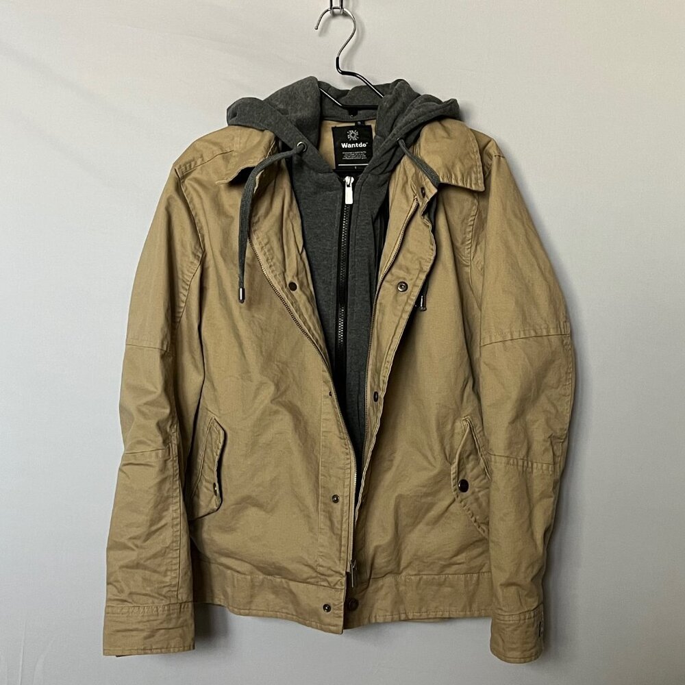 Wantdo Men's Cotton Lightweight Casual Jacket with Removable Hood